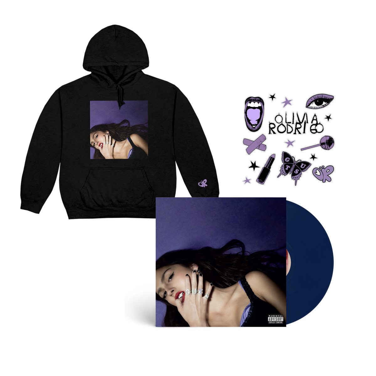 GUTS blue vinyl - exclusive + hoodie + sticker sheet - Olivia Rodrigo